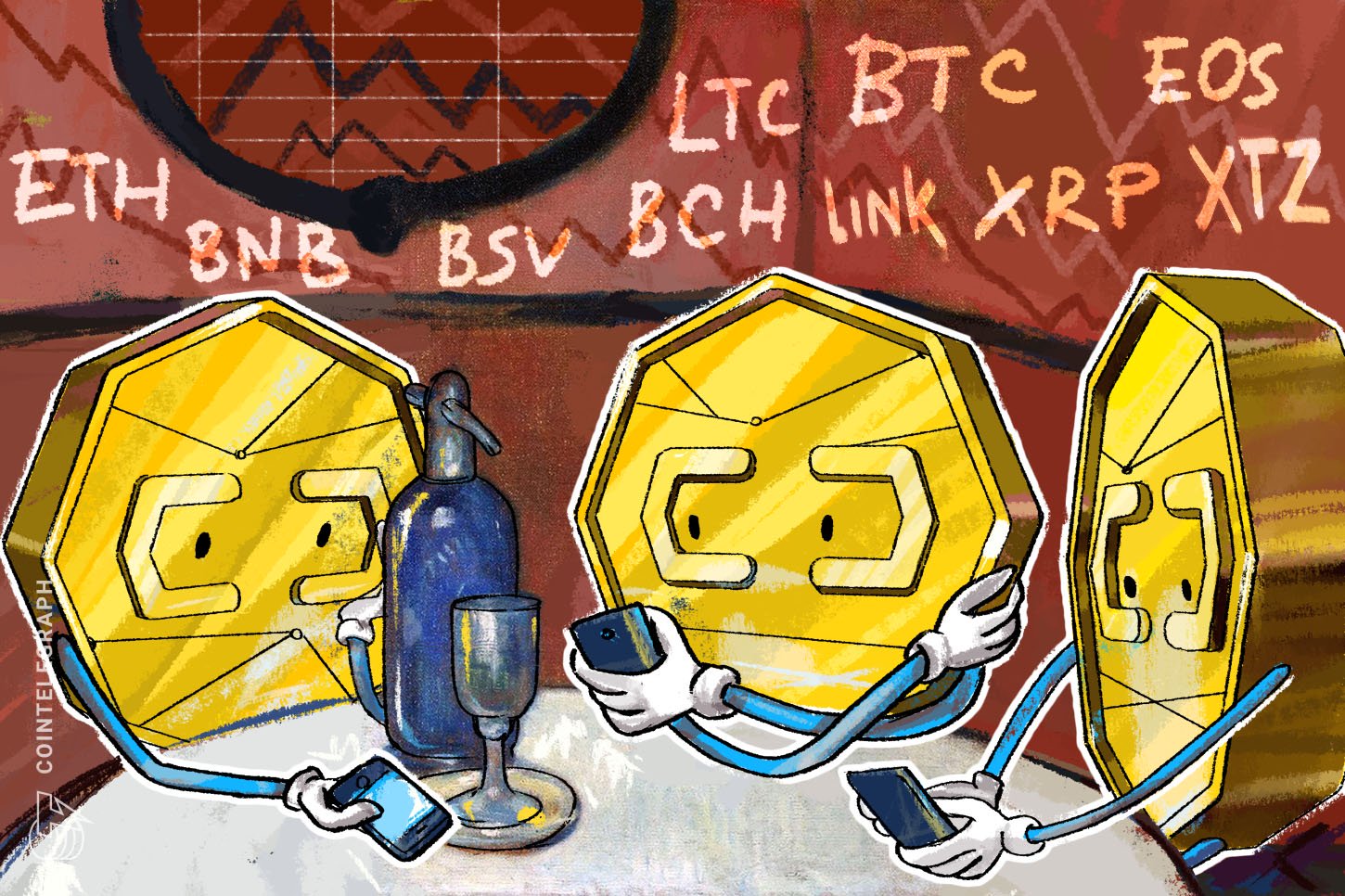 BTC, ETH, XRP, BCH, BSV, LTC, EOS, BNB, XTZ, LINK