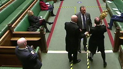 Drew Hendry MP ordered from Commons for attempting to maneuver mace