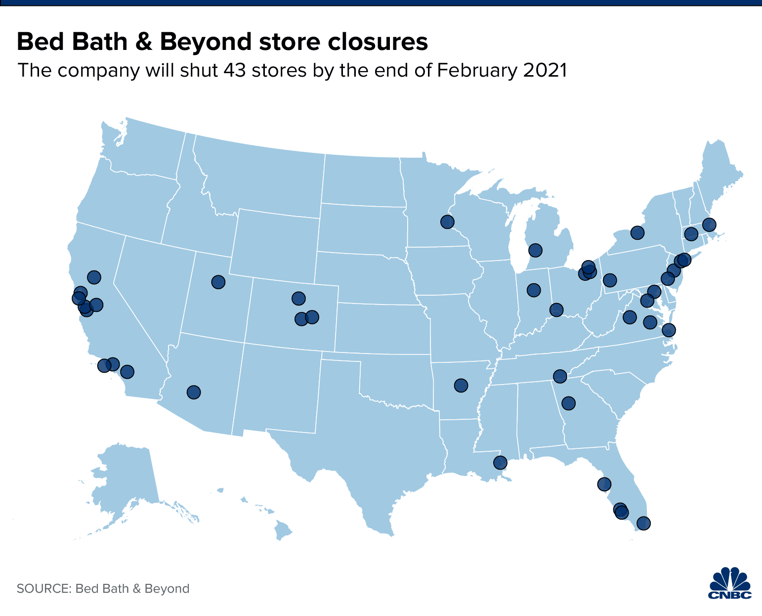 Mattress Tub & Past is closing greater than 40 shops this 12 months. Right here's a map of the place they’re