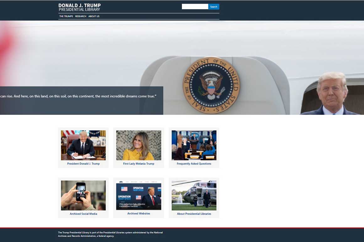 Nationwide Archives launches web site for Trump Presidential Library
