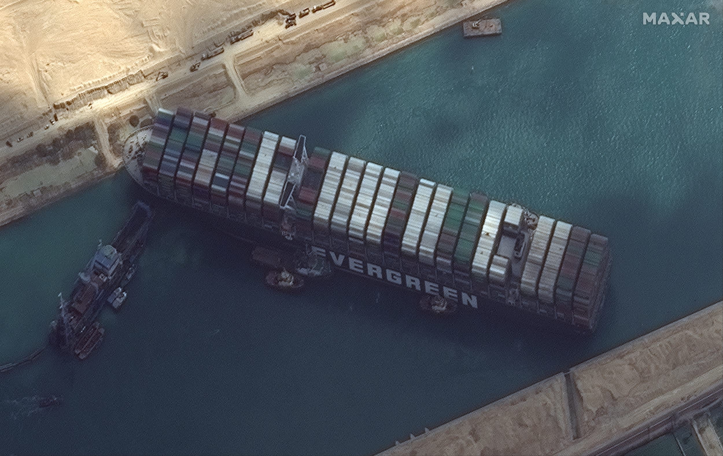 Satellite tv for pc photographs of ship Ever Given in Suez Canal reveals work underway