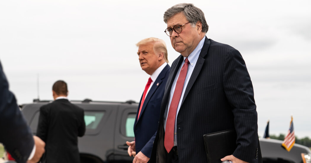 Justice Dept. Goals to Hold Secret A part of Barr-Period Memo on Trump