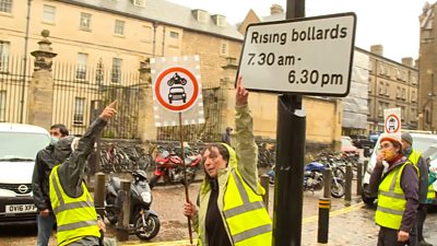 Blocking visitors as a human bollard Blocking visitors as a human bollard