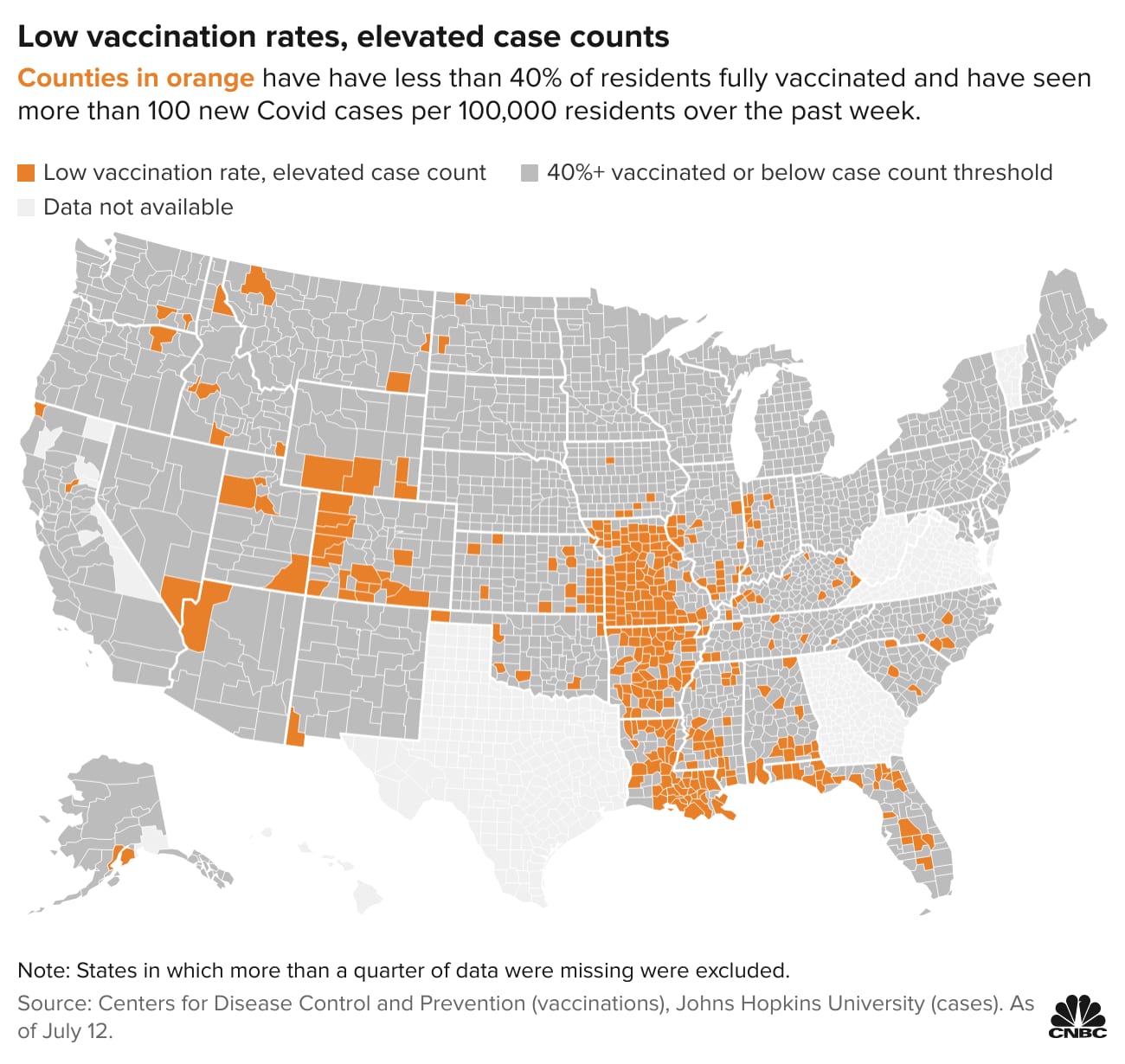 Covid instances rise in U.S. counties with low vaccination charges as delta variant spreads
