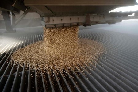 GRAINS-U.S. soybeans climb as soymeal gains sharply against soyoil
