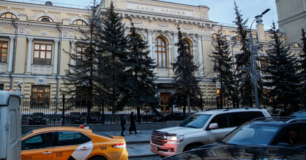 U.S. escalates sanctions with a freeze on Russian central bank assets.