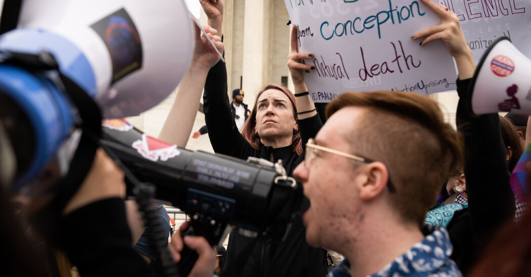 Demonstrators Gathered in Front of Supreme Court After Leaked Draft