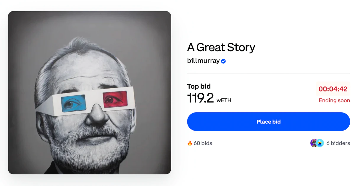 ‘Beer with Bill Murray’ NFT Sells for $185K in ETH at Charity Auction