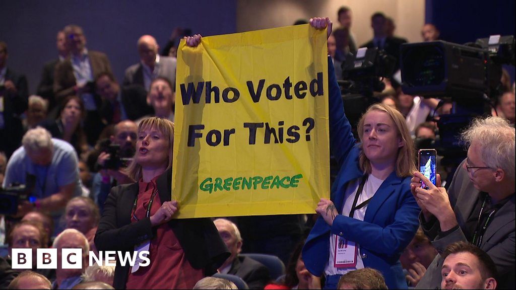 Tory conference: Moment Truss speech interrupted by protesters