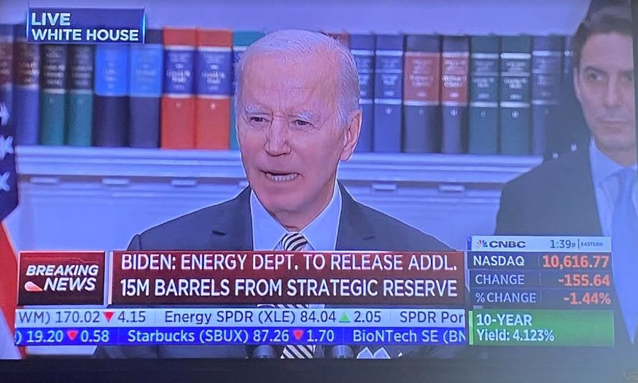 Pres. Biden: Gas prices are squeezing family budgets. US to sell 15M barrels from SPR