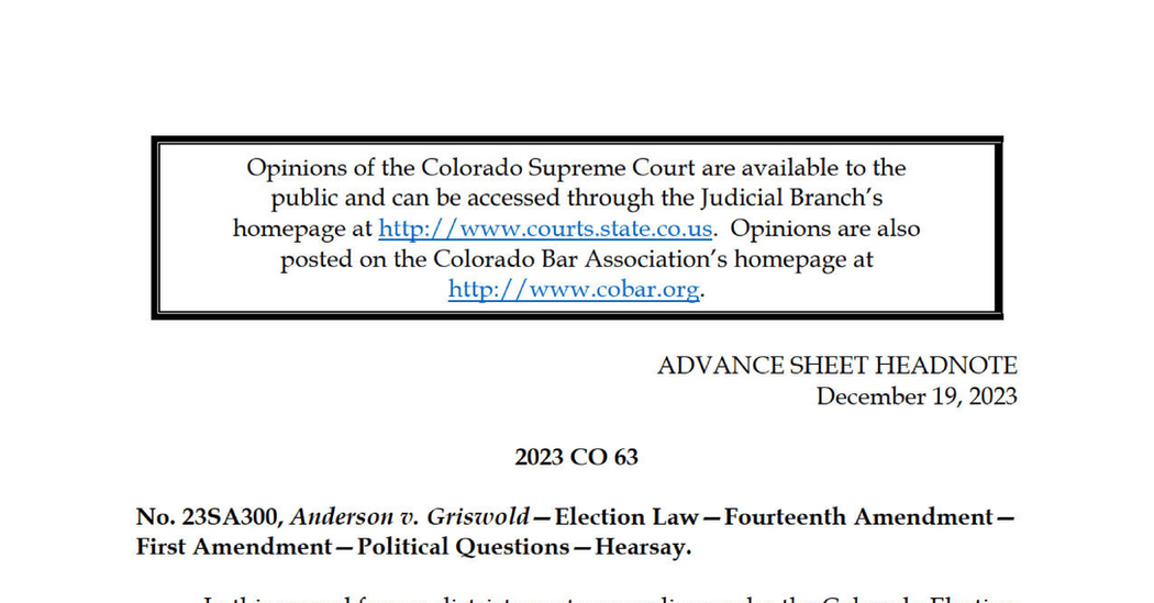 Read the Colorado Supreme Court’s Decision Disqualifying Trump From the Ballot