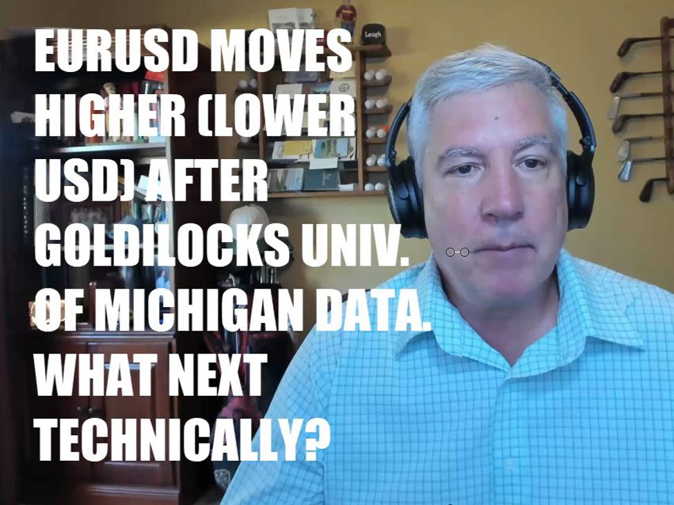 EURUSD moves higher. Goldilocks Univ of Michigan sentiment, and inflation data.