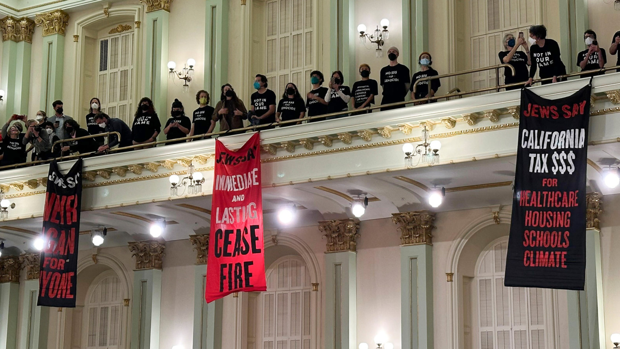 Hundreds of cease-fire protesters force California Assembly to adjourn