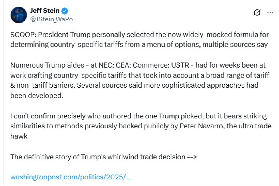 Washington Post: Trump chose the formula for the tariffs